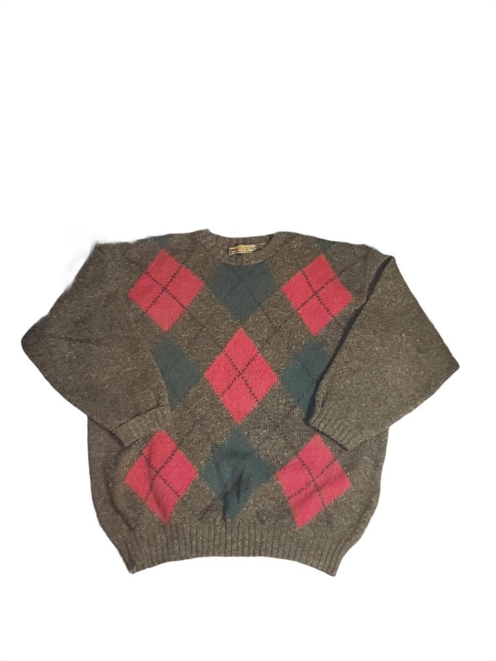 Vintage 80s Brooks Bros Gray Sweater Shetland Wool Argyle Crew Golf Scotland 44